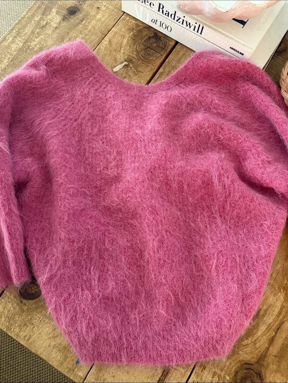 ba&sh Fuzzy Raspberry-Pink Scoop Neck Sweater